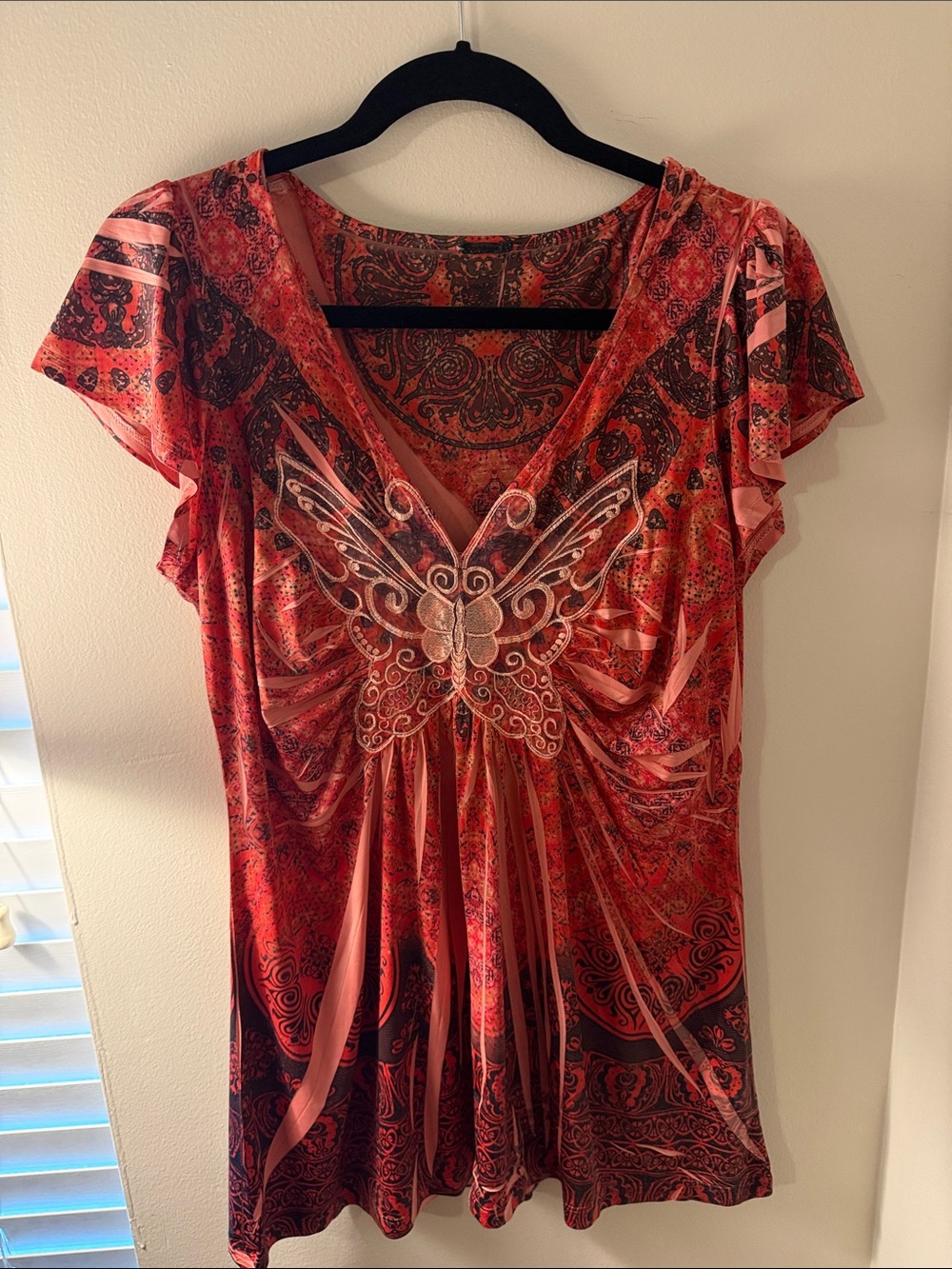 Women's Paisley Butterfly V-Neck Top